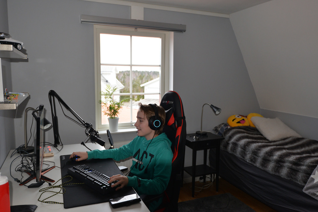 Alfred playing computer games with Henry