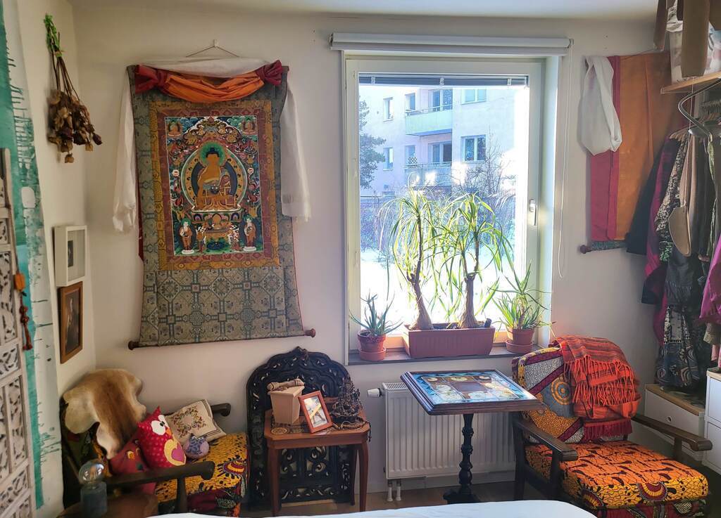 Bedroom facing right wall/window