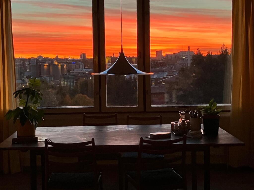 Kitchen window during sunrise