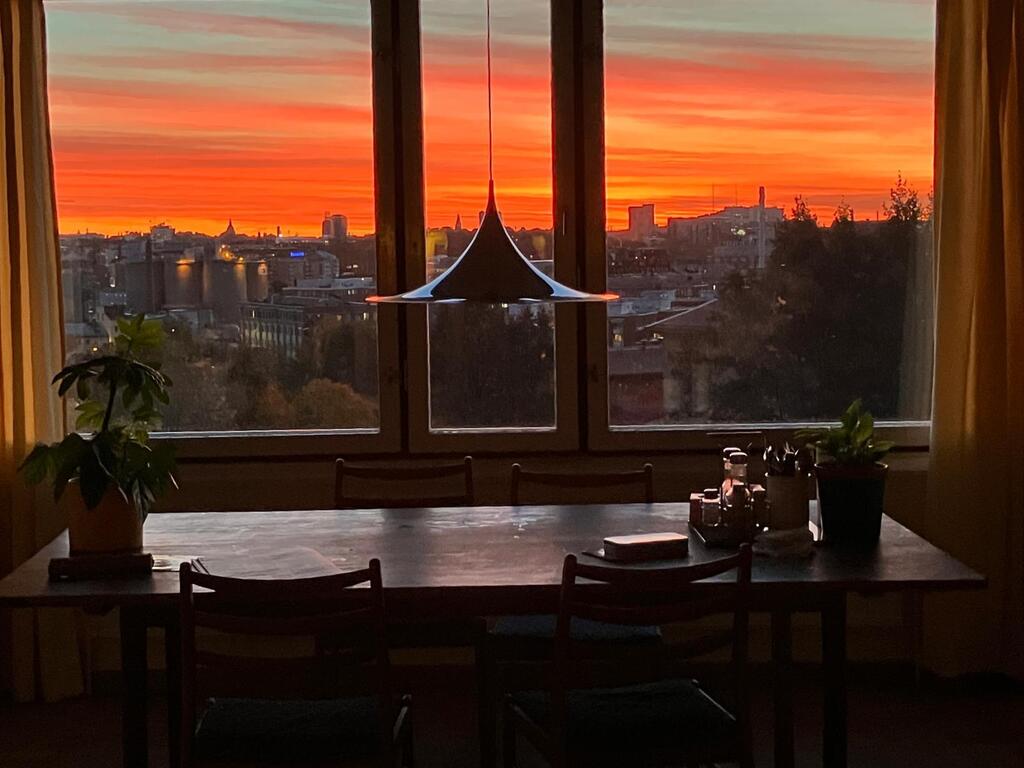 Kitchen window during sunrise