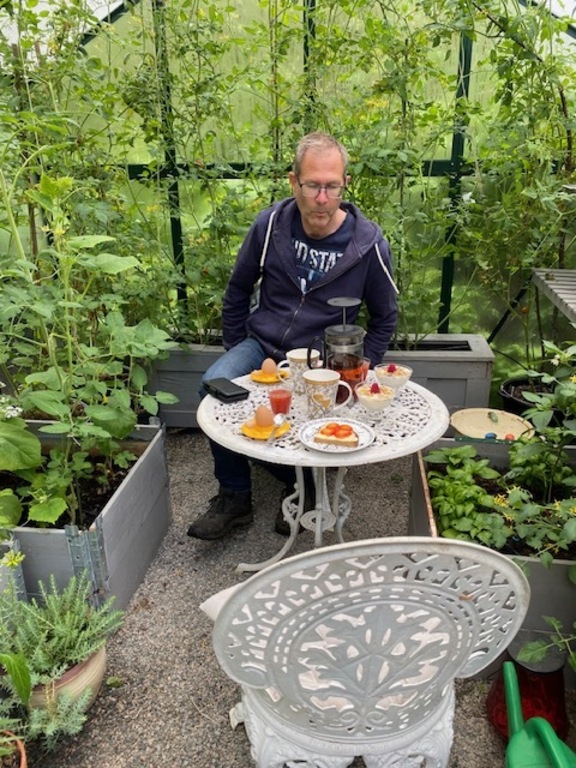 Inside our small greenhouse