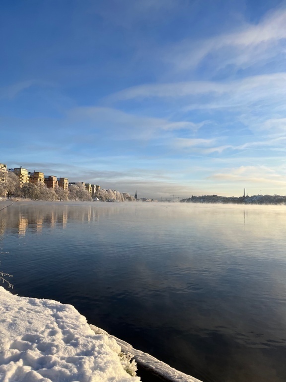 Walking to the city center in the winter