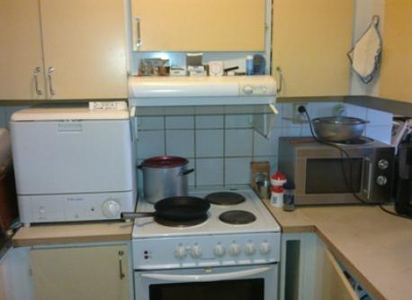 The small kitchen have a new stove induction (not on the foto), an own, dishwasher, a micro, a sink, new fridge and freezer etc.