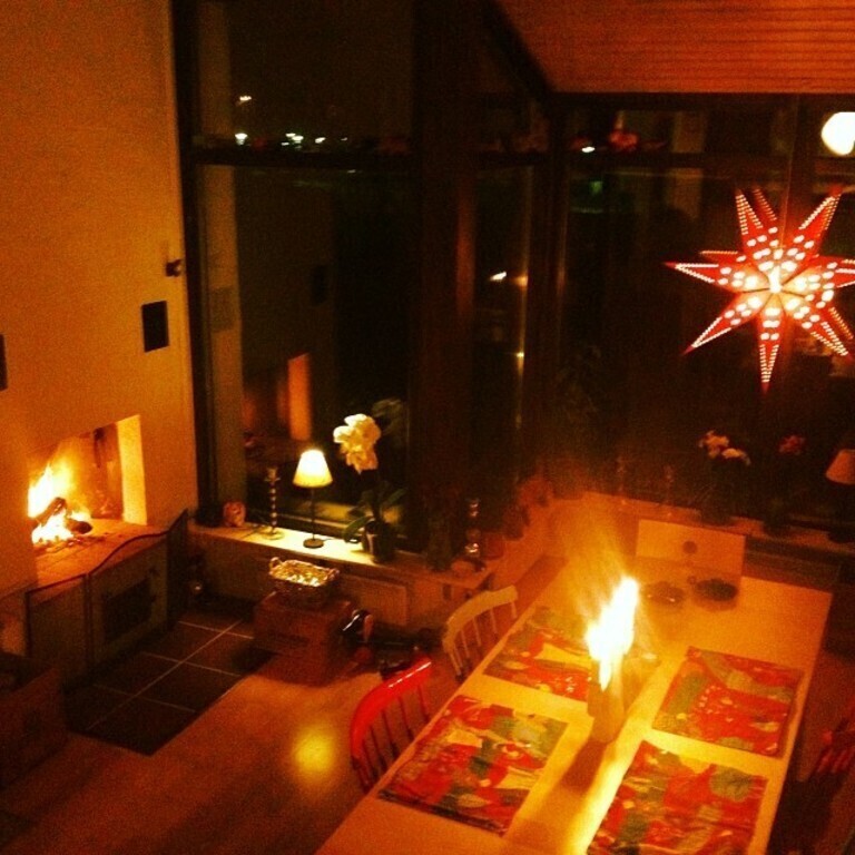 Fireplace at christmas time