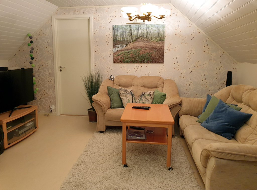 The small livingroom upstairs: tv/games/reading area.