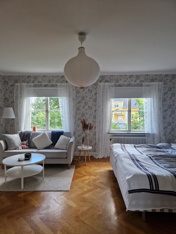 Master bed room with a fireplace