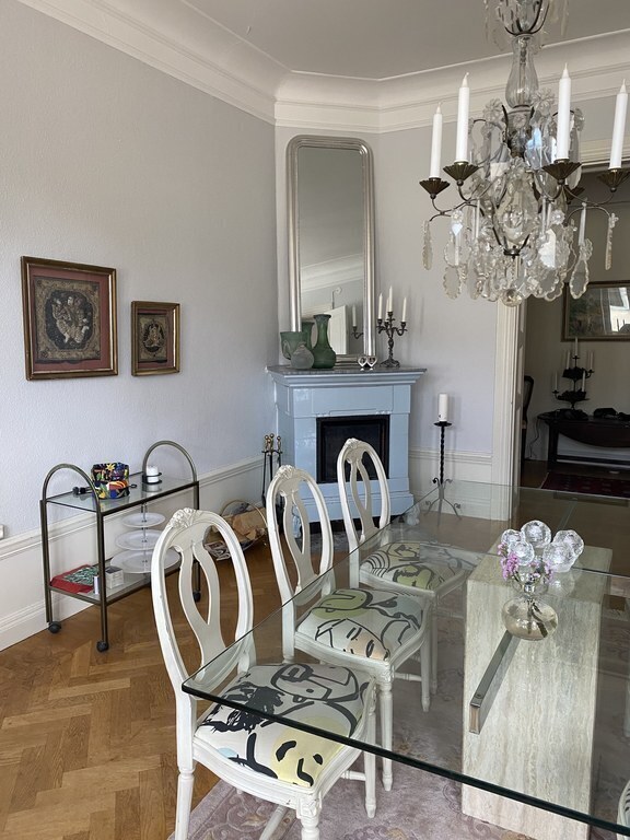 Dining room with fireplace