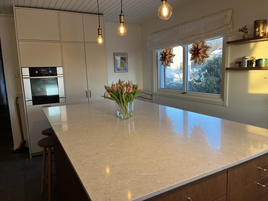 New kitchen with bar stools