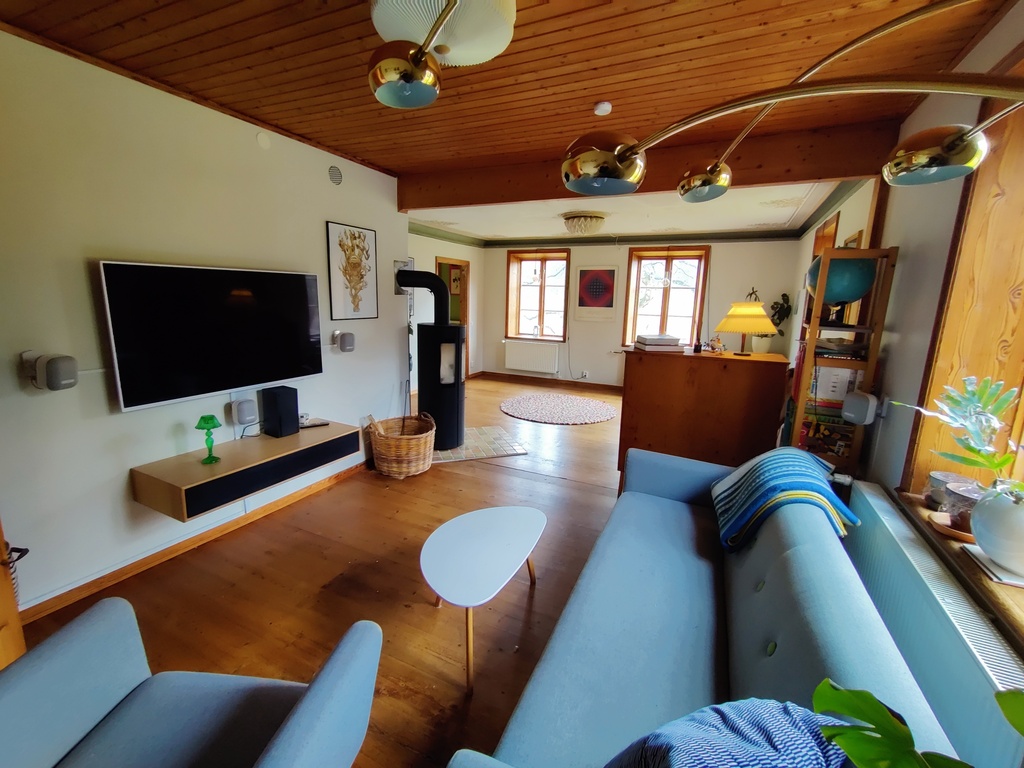 Living room with a smart TV with all streaming services , an XBOX, and a nice surround sound.