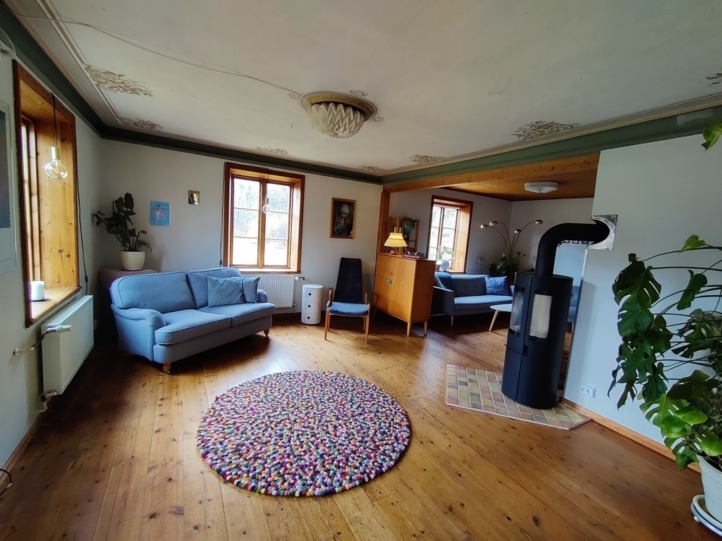 Sitting space by the fire place in the first floor living room.