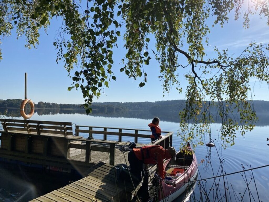 Private deck (pier) in Landvetter lake for swimming, fishing and taking out the canoe just across the road.