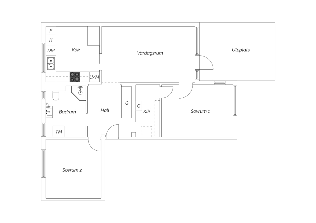 Some translation from Swedish: kök - kitchen, vardagsrum -living room, sovrum - bedroom, badrum - bathroom, uteplats- terrace