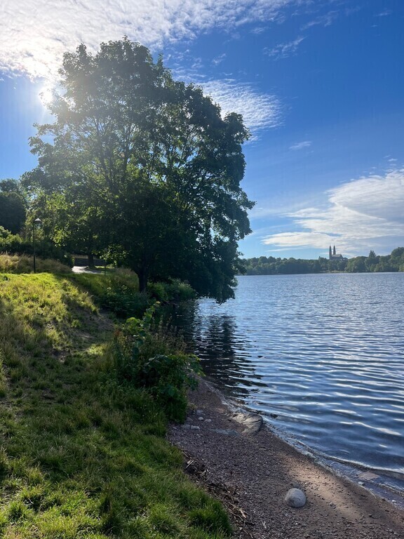 Small beach just outside the house. Larger beach ca 250 m away.