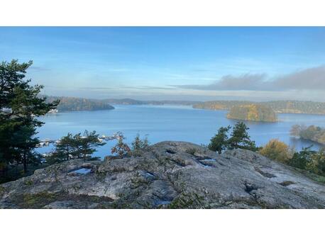 View over Lake Mälaren from a hill. Five minute walk from our home.