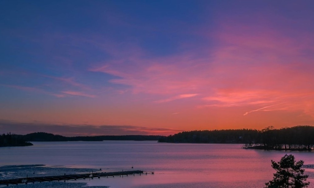 View over Lake Mälaren from a hill. Five minute walk from our home.
