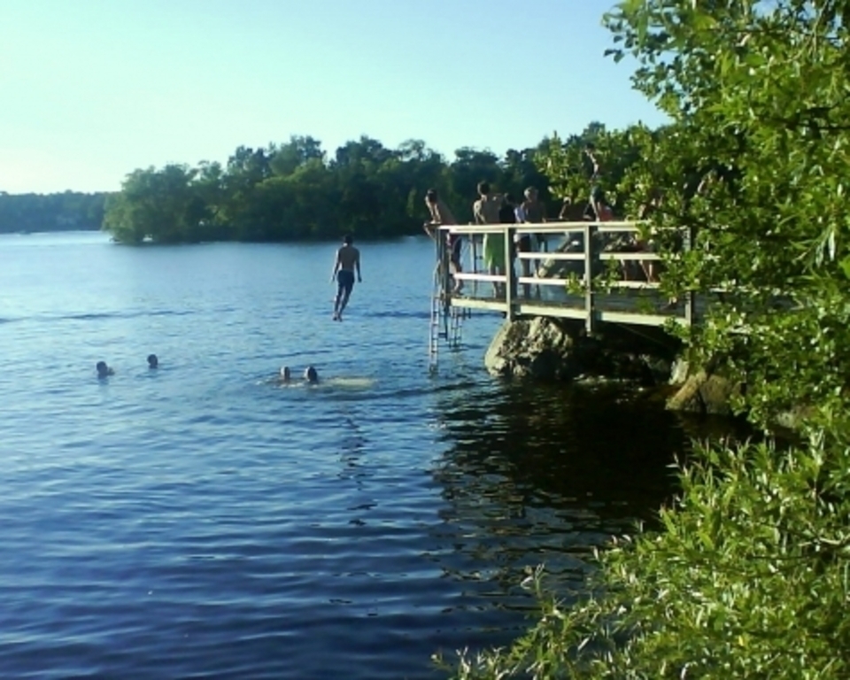 The "Örnberget" swimming area on a pier near our home. The lake is "Mälaren".