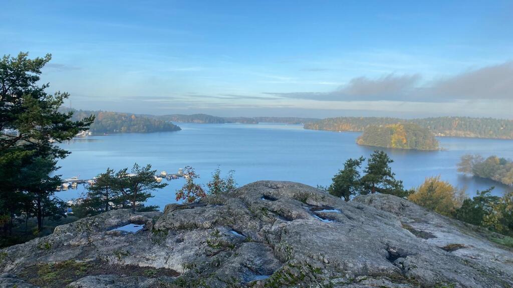 View over Lake Mälaren from a hill. Five minute walk from our home.