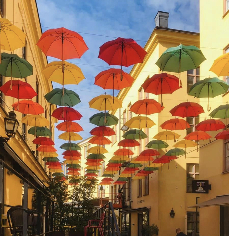 Knäppingsborg, one part of the industrial landscape. In this lovely block you find cafeés, restaurants and shops
