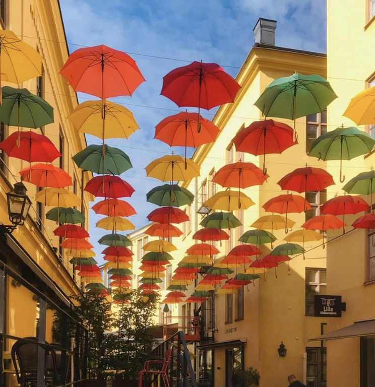Knäppingsborg, one part of the industrial landscape. In this lovely block you find cafeés, restaurants and shops