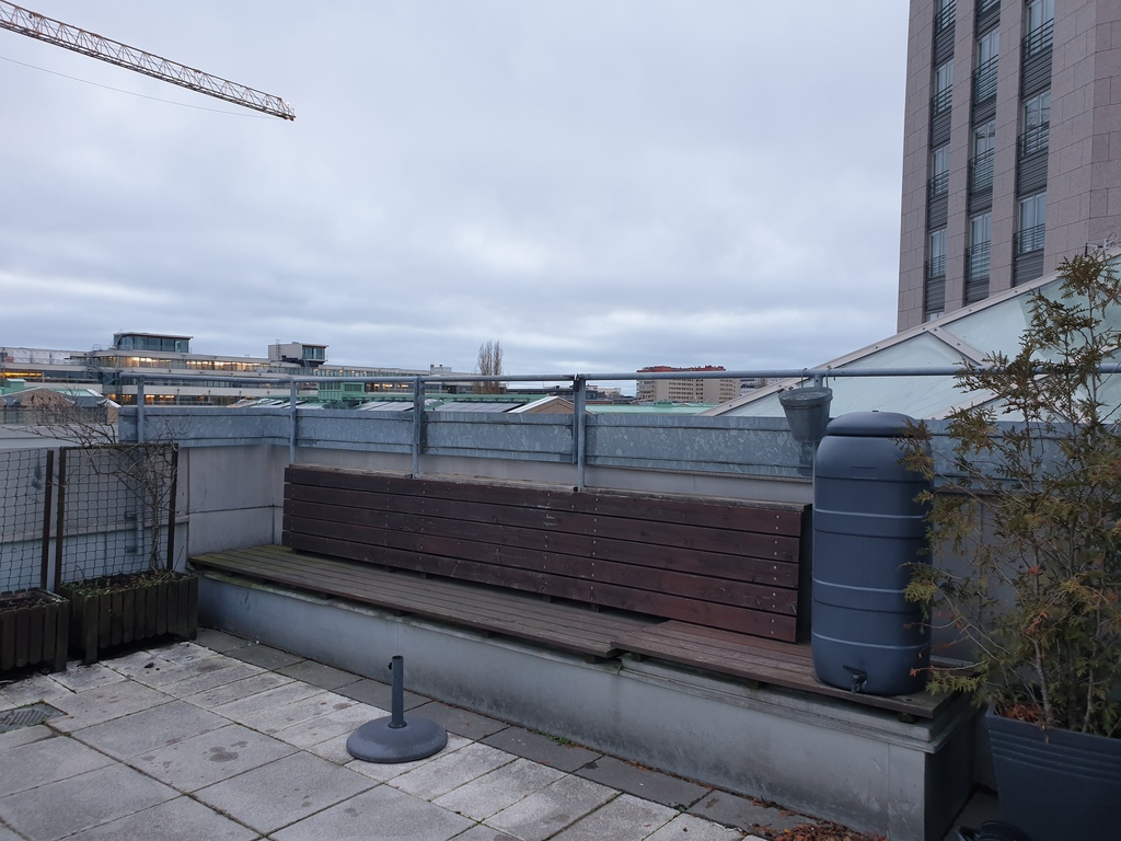 Roof terrace in winter. In summer there will be table and chairs here.