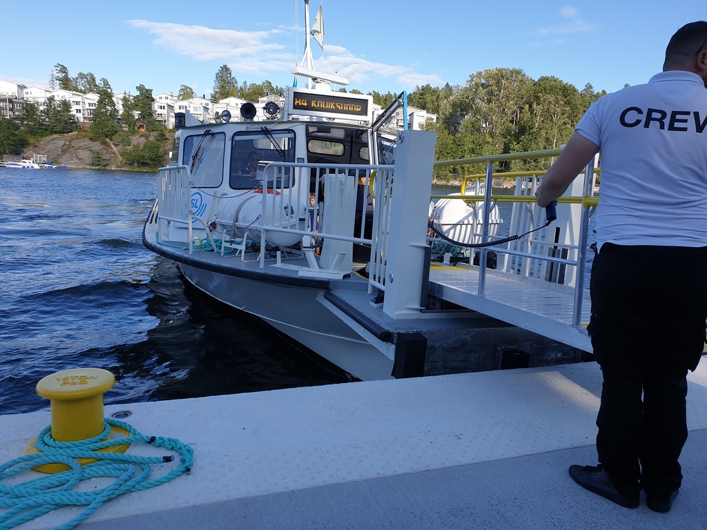 On one of the boat lines that is included in the public transport.