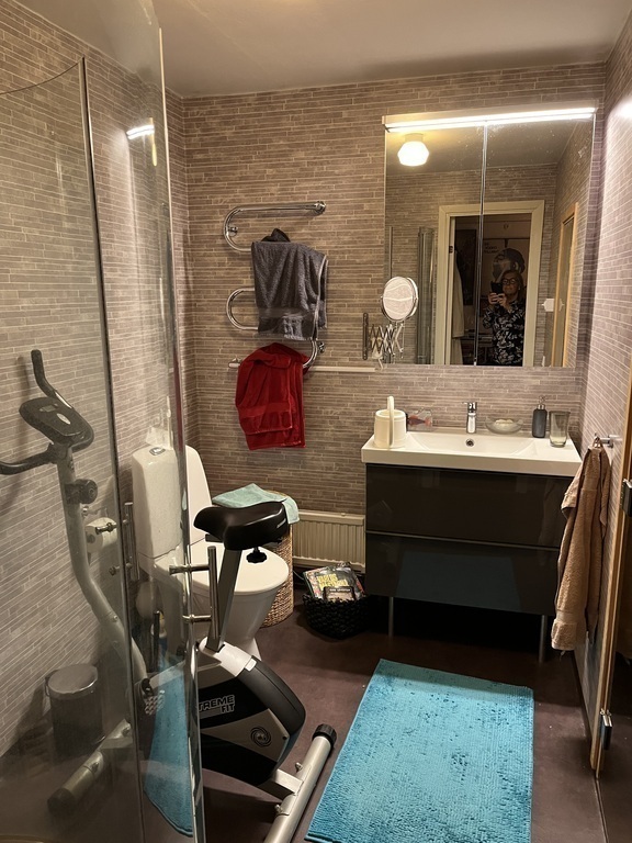 Toilet and shower on third floor, with access to sauna