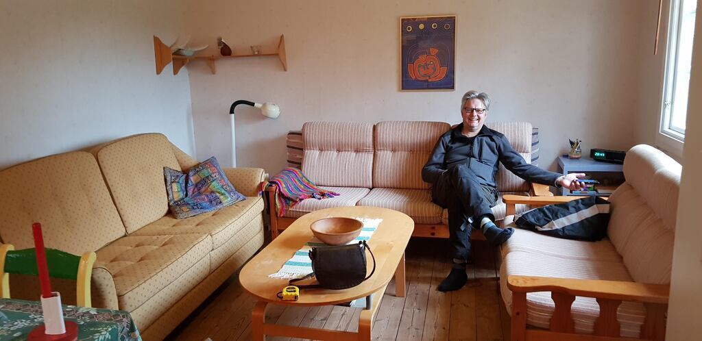 The living room-part of the big house. The yellow sofa is also a twin bed.