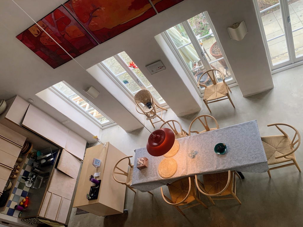 The kitchen and dining area seen from the first floor