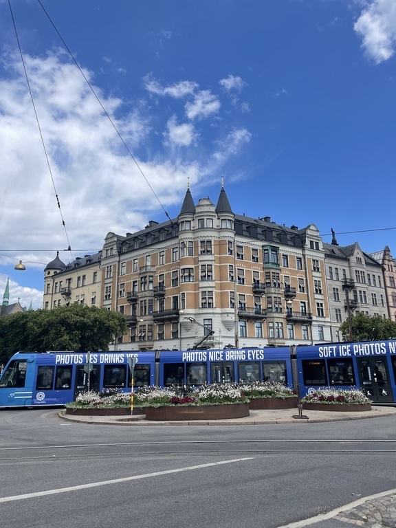 Tram through city center.