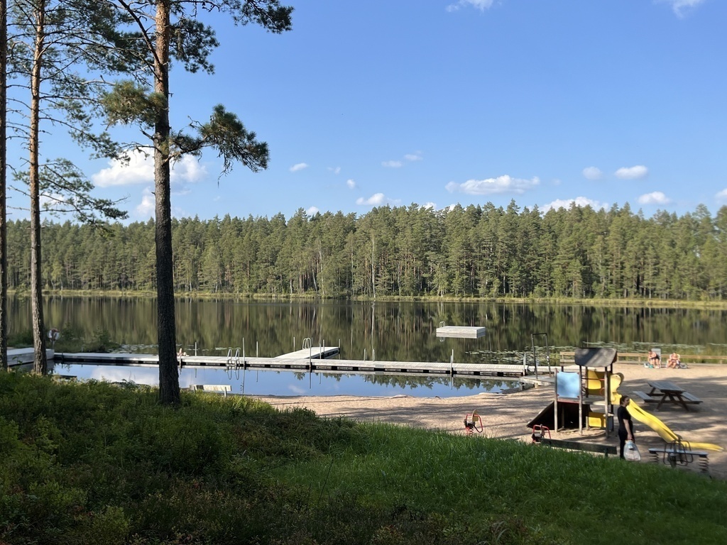 The lake Laksjön is 10 minutes drive away from our home. 
