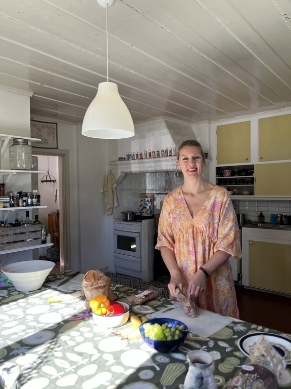 The kitchen is not the most modern, but it works to cook for a big family!