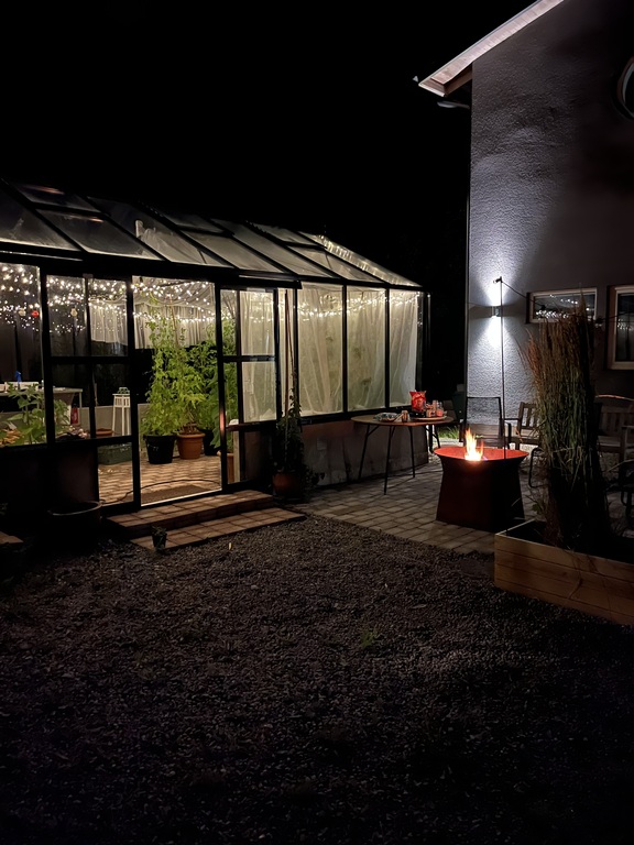 Outside the green house on a late summer evening