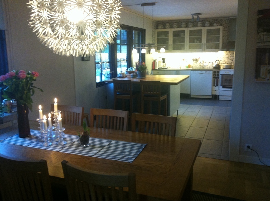 Dining table and kitchen