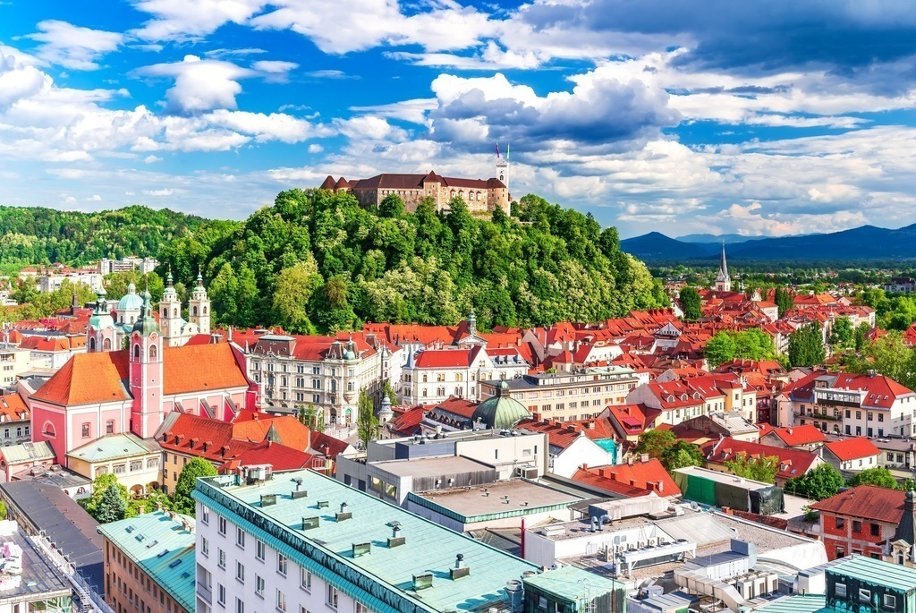 Ljubljana (the capital city) and the city castle.