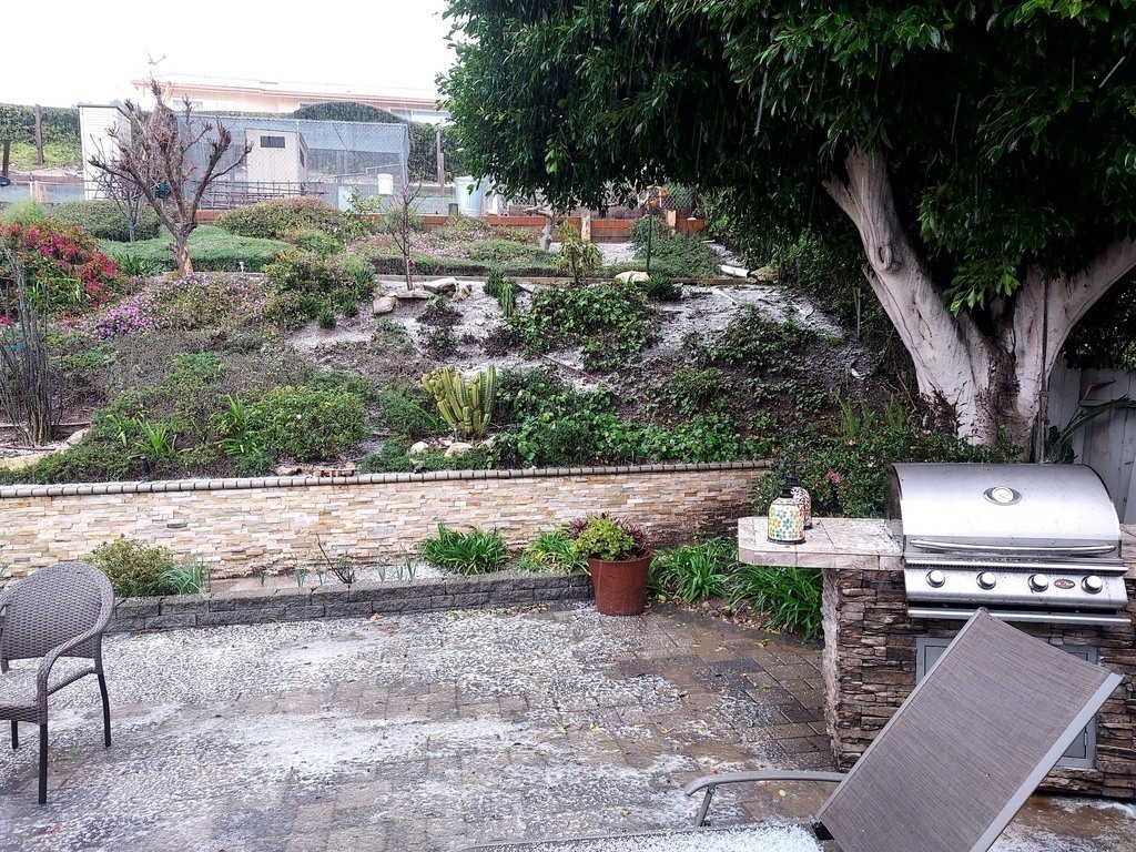 Back yard with gas heated barbeque