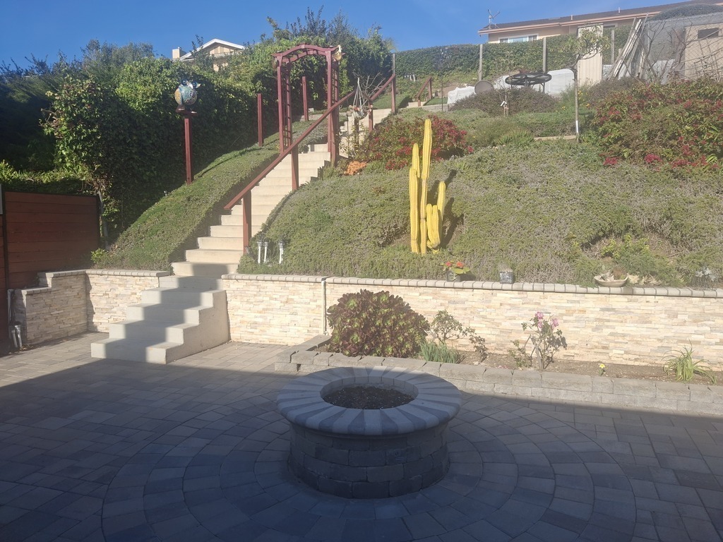 Backyard staircase leading to the second level