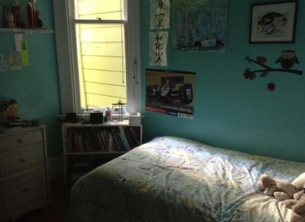 very small bedroom with single futon bed