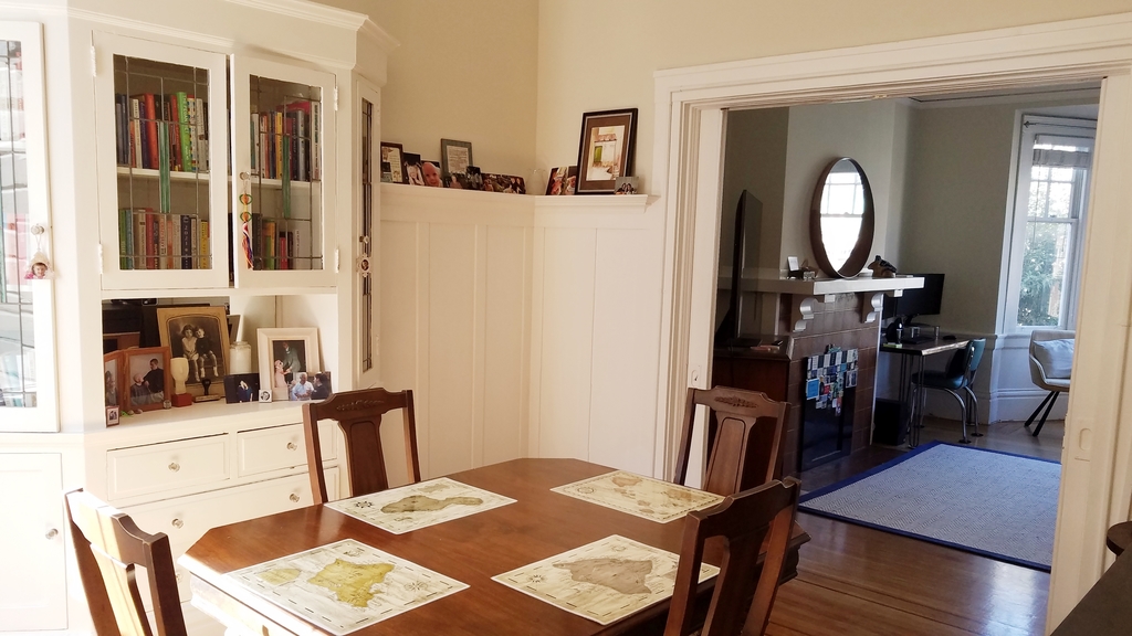 Dining room looking into living room.