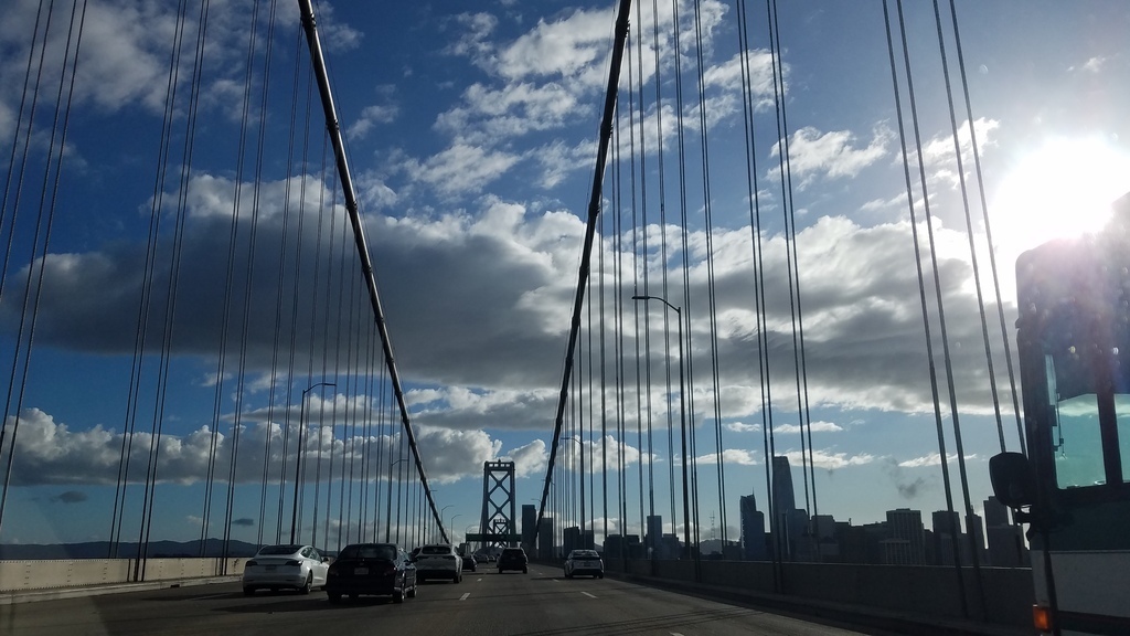 Driving across the Bay Bridge from Oakland back into San Francisco.