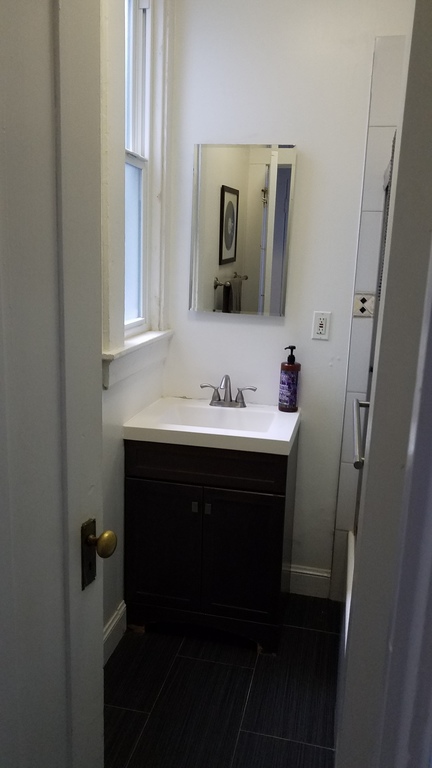 Bathroom sink and vanity.