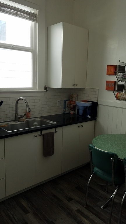 Kitchen counter. The view outside the kitchen windows is just to the next building, nothing exciting.