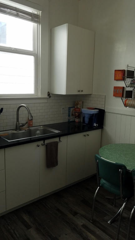 Kitchen counter. The view outside the kitchen windows is just to the next building, nothing exciting.