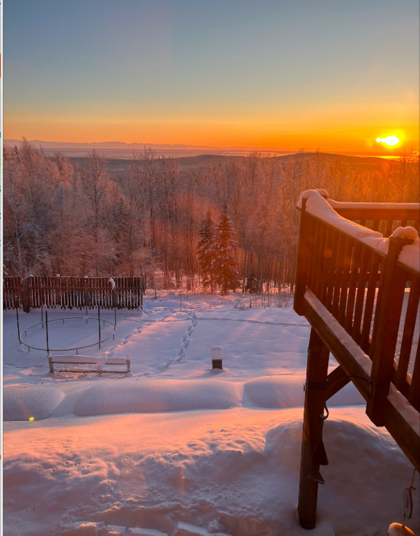 Sunset over the Alaska range in January, viewed from the south windows