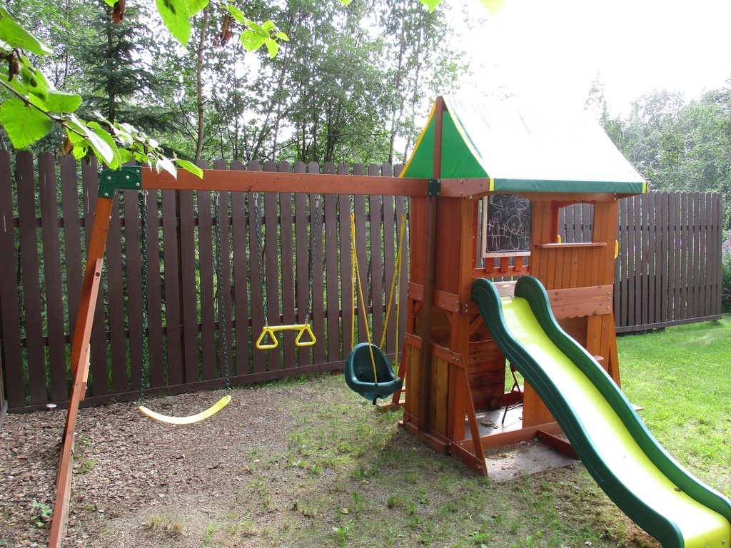 Kids love the climbing wall, playhouse, slide, swings and full size trampoline!