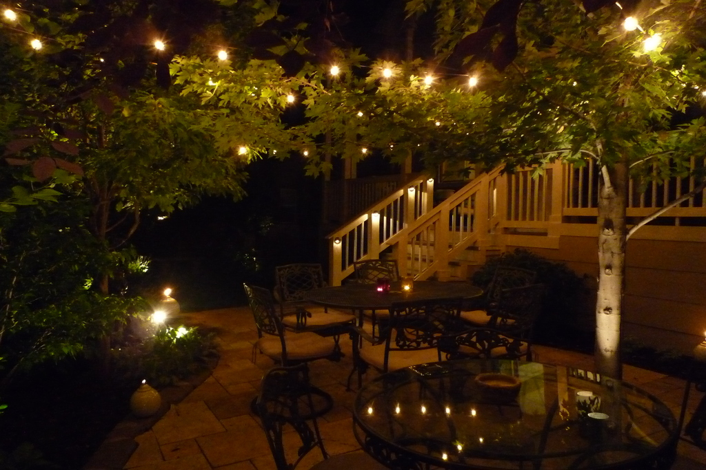 Backyard patio in the evening