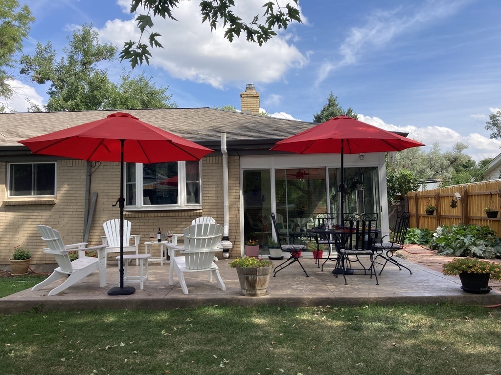 Backyard patio with access to sunroom
