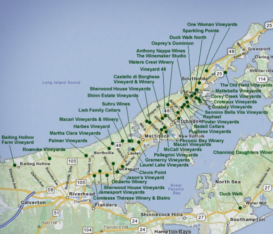 map of Long Island Vineyards
