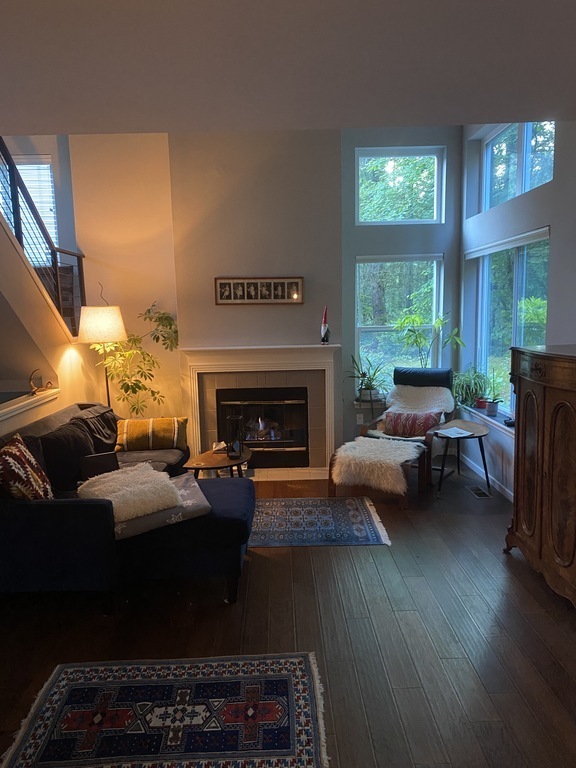living room with gas fireplace