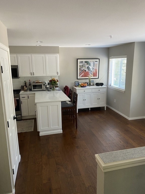 seating at the counter for breakfast and coffee