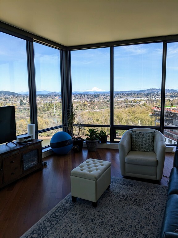 Living area with view east